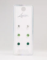 Green Circular Bohemia Czech Crystal Stud Earrings 3-Pack