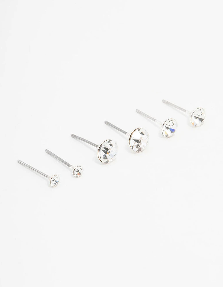 Silver Circular Bohemia Czech Crystal Stud Earrings 3-Pack