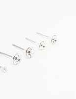 Silver Circular Bohemia Czech Crystal Stud Earrings 3-Pack