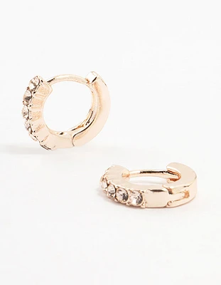 Rose Gold Czech Crystal  Huggie Earrings