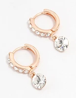 Rose Gold Czech Crystal Drop Huggie Earrings