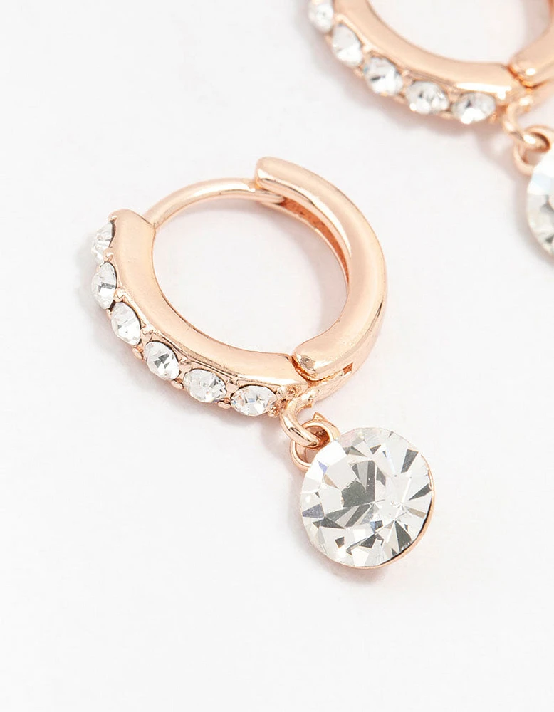 Rose Gold Czech Crystal Drop Huggie Earrings