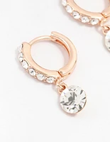 Rose Gold Czech Crystal Drop Huggie Earrings