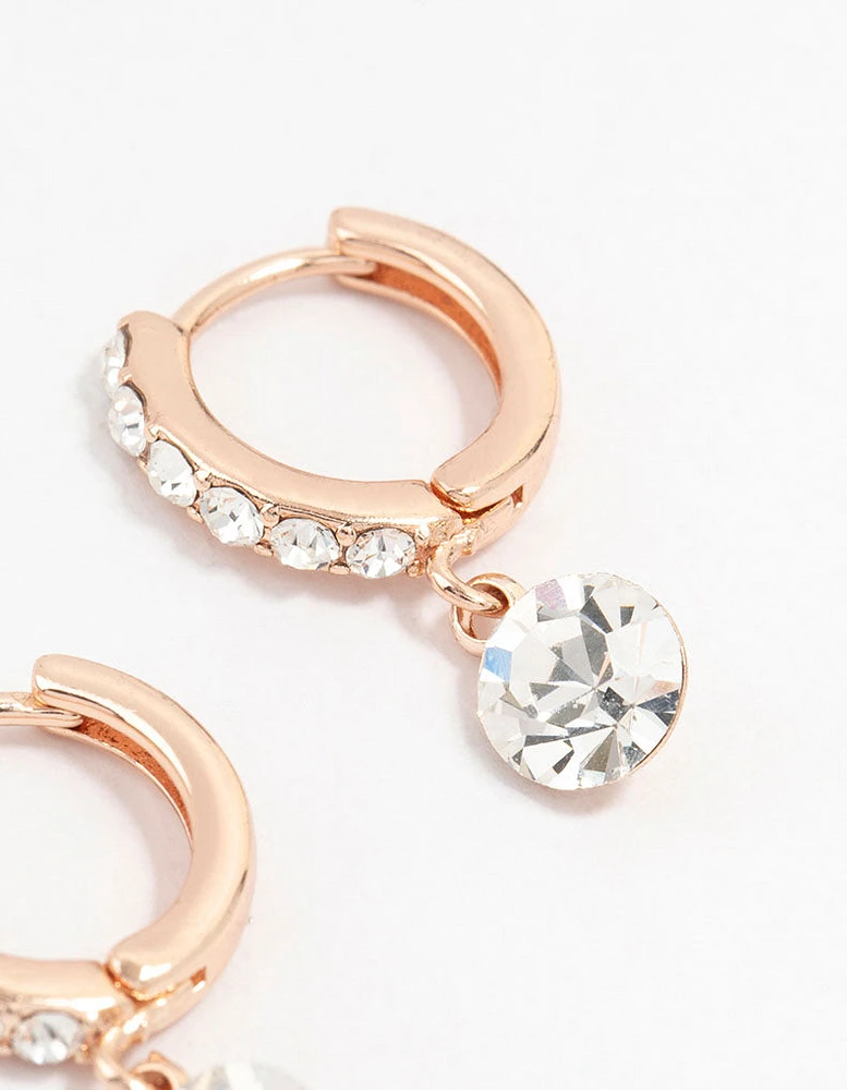 Rose Gold Czech Crystal Drop Huggie Earrings