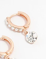 Rose Gold Czech Crystal Drop Huggie Earrings