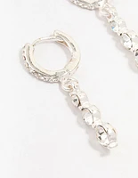 Silver Cascading Czech Crystal Drop Huggie Earrings