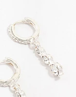 Silver Cascading Czech Crystal Drop Huggie Earrings