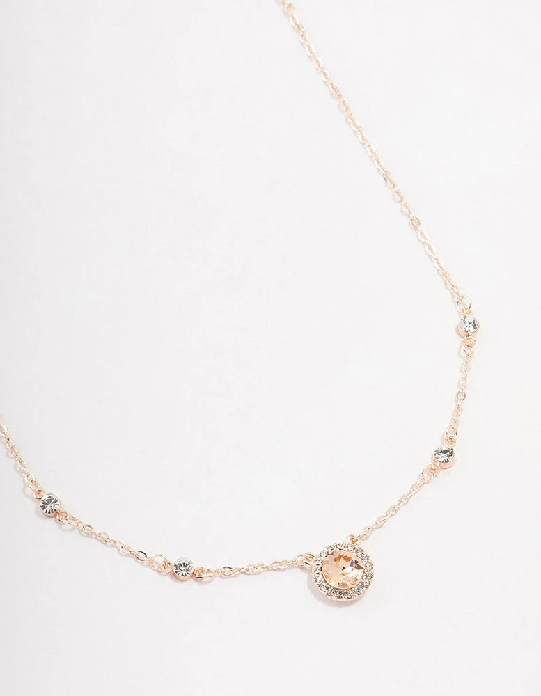 Rose Gold Halo Czech Crystal Necklace