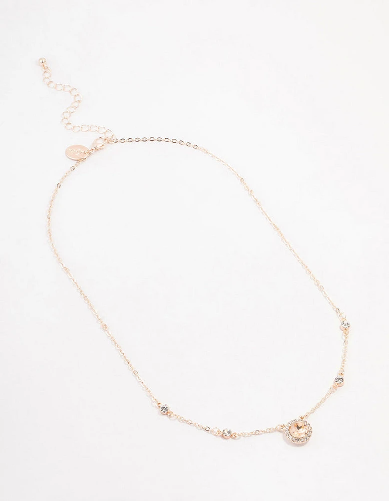 Rose Gold Halo Czech Crystal Necklace