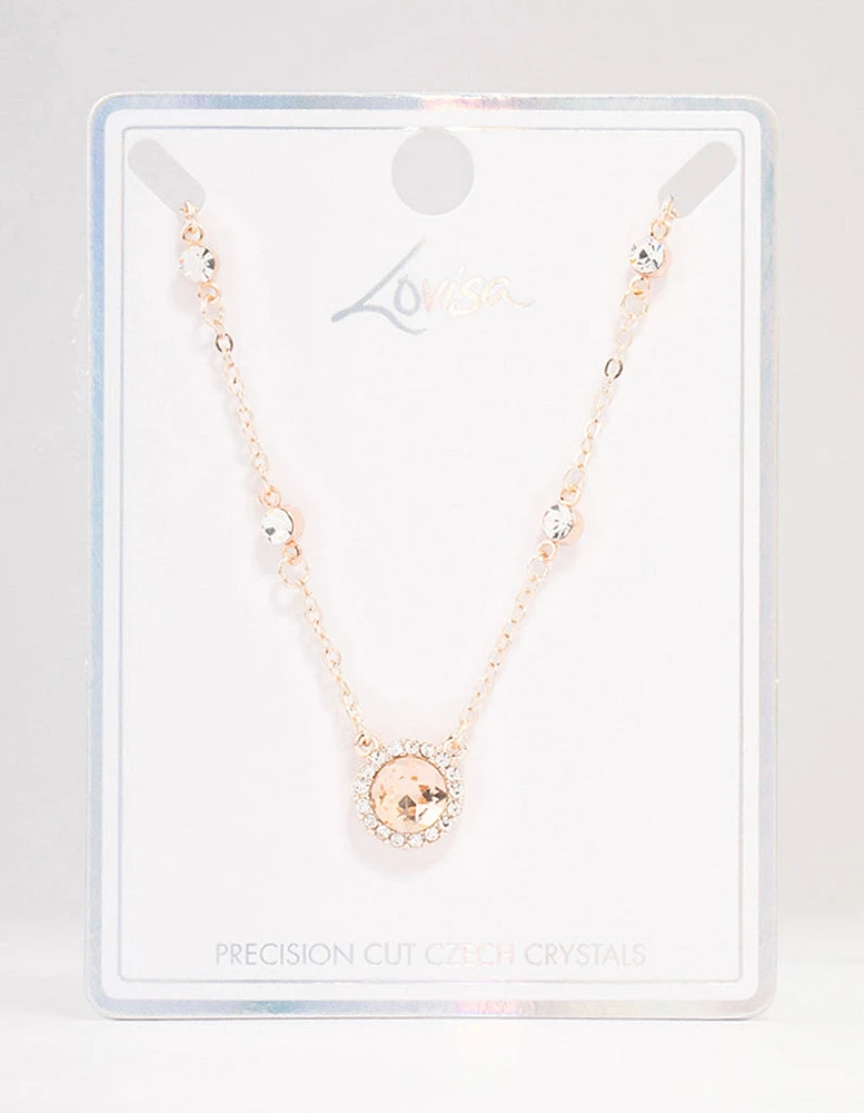 Rose Gold Halo Czech Crystal Necklace