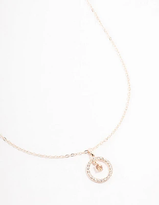 Rose Gold Floating Czech Crystal Circle Necklace