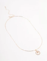 Rose Gold Floating Czech Crystal Circle Necklace