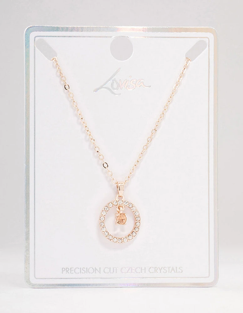 Rose Gold Floating Czech Crystal Circle Necklace