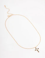 Gold  Baguette Czech Crystal Cross Necklace