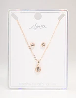 Rose Gold Bezel Bohemia Czech Crystal Necklace & Stud Earrings Set