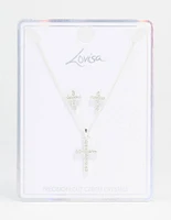 Silver Bohemia Czech Crystal Cross Necklace & Stud Earring Set