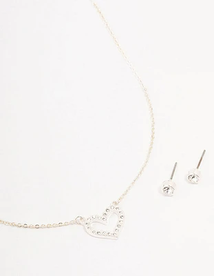 Silver Bohemia Czech Crystal Heart Necklace & Stud Earrings Set