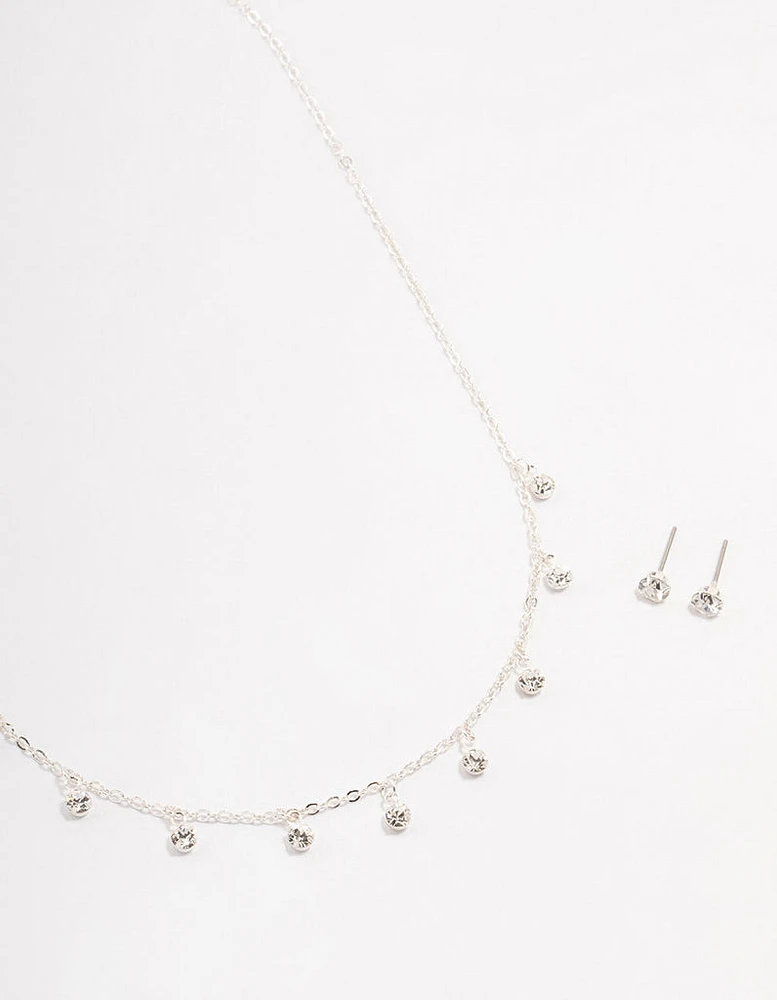 Silver Czech Crystal Droplet Necklace & Earrings Set