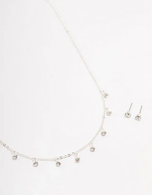 Silver Czech Crystal Droplet Necklace & Earrings Set