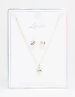 Silver Solitaire Bohemia Czech Crystal Droplet Necklace & Stud Earrings Set