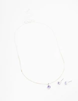 Silver Solitaire Bohemia Czech Crystal Droplet Necklace & Stud Earrings Set