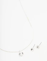 Silver Solitaire Bohemia Czech Crystal Droplet Necklace & Stud Earrings Set