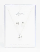 Silver Solitaire Bohemia Czech Crystal Droplet Necklace & Stud Earrings Set