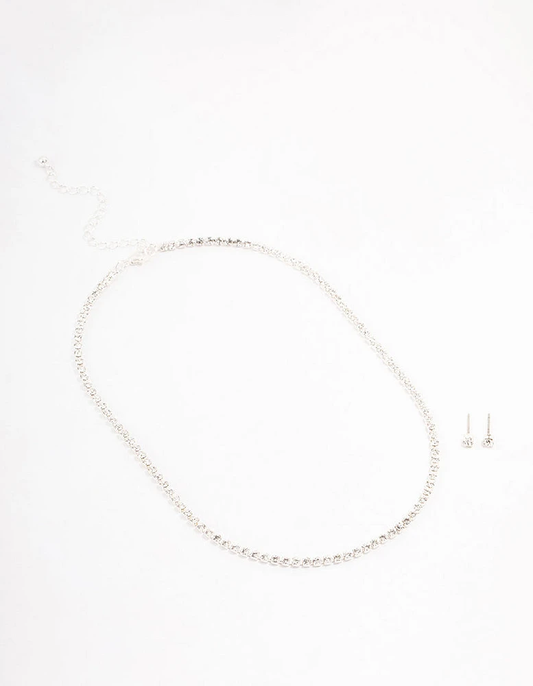 Silver Tennis Czech Crystal Necklace & Earring Set