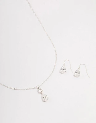 Silver Pear Czech Crystals Drop Necklace & Earring Set