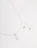 Silver Pear Czech Crystals Drop Necklace & Earring Set