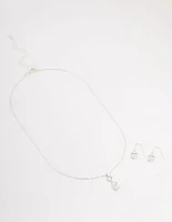 Silver Pear Czech Crystals Drop Necklace & Earring Set