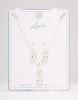 Silver Pear Czech Crystals Drop Necklace & Earring Set