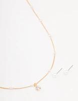 Gold Station Bohemia Crystal Necklace & Pearl Earrings Set