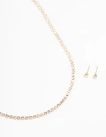 Gold Tennis Czech Crystal  Necklace & Earring Set