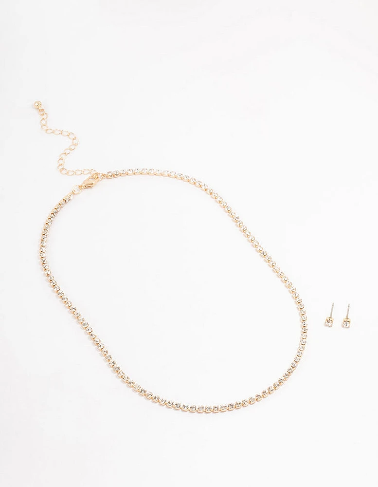 Gold Tennis Czech Crystal  Necklace & Earring Set