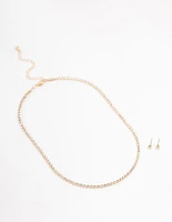 Gold Tennis Czech Crystal  Necklace & Earring Set