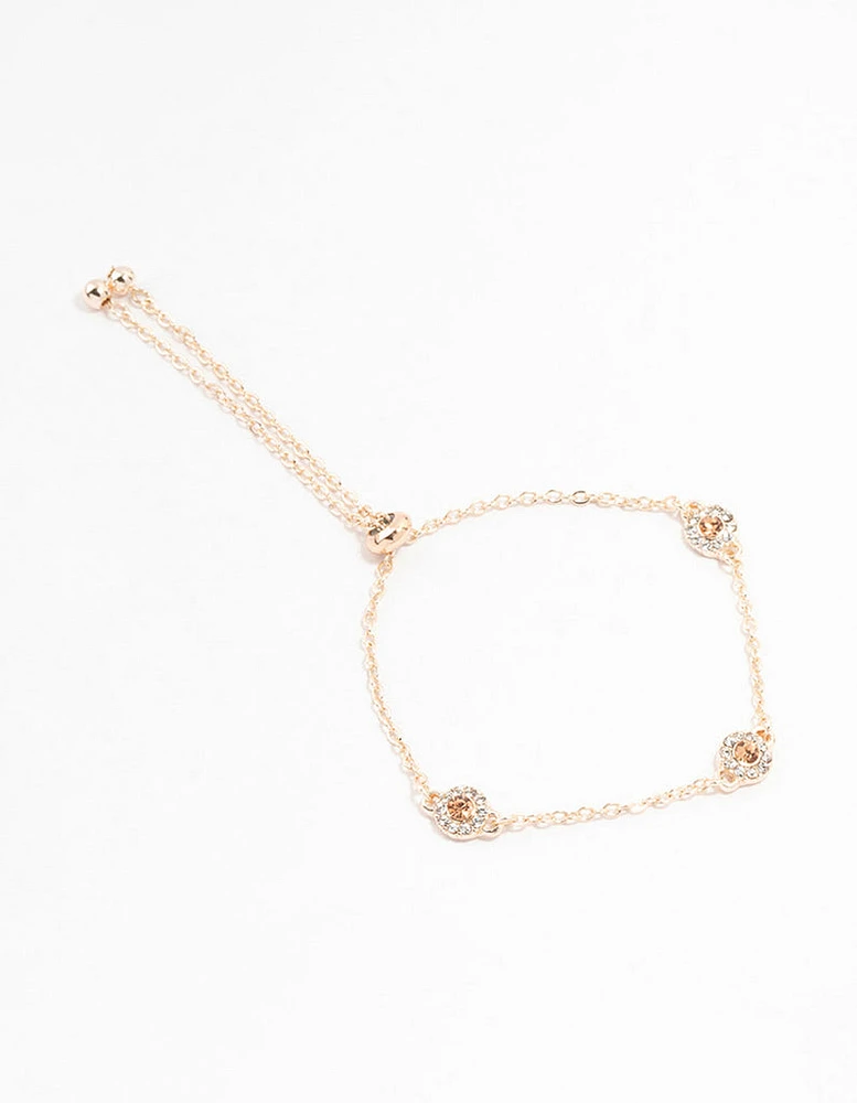 Rose Gold Station Czech Crystals Halo Toggle Bracelet