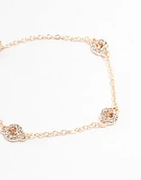 Rose Gold Station Czech Crystals Halo Toggle Bracelet