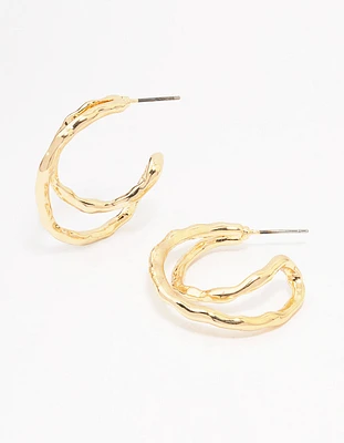 Gold Textured Cross Over Hoop Earrings