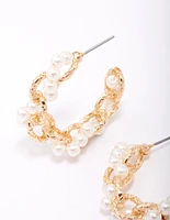 Gold Interlocking Pearl Hoop Earrings