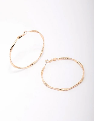 Gold Twisted Textured Hoop Earrings