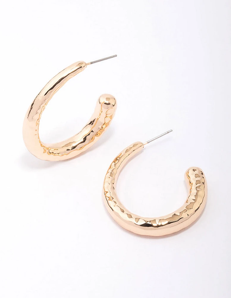 Gold Molten Organic Hoop Earrings