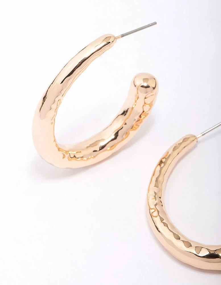 Gold Molten Organic Hoop Earrings