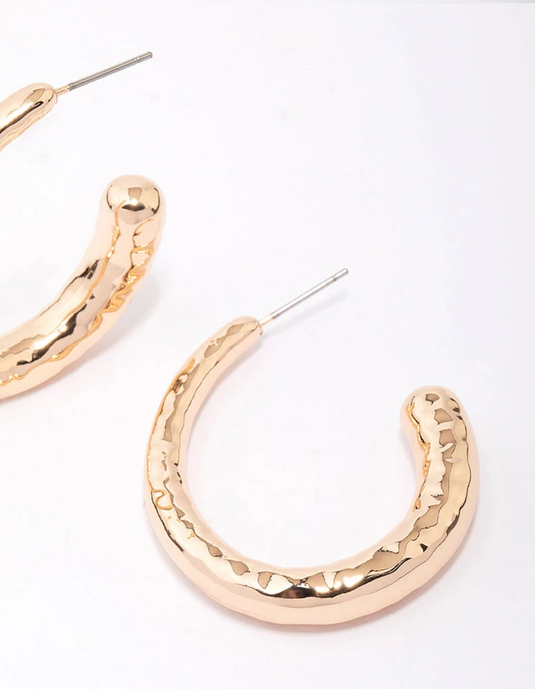 Gold Molten Organic Hoop Earrings