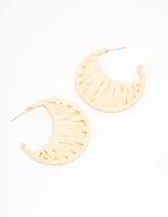 Cream Woven Raffia Crescent Hoop Earrings