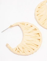 Cream Woven Raffia Crescent Hoop Earrings