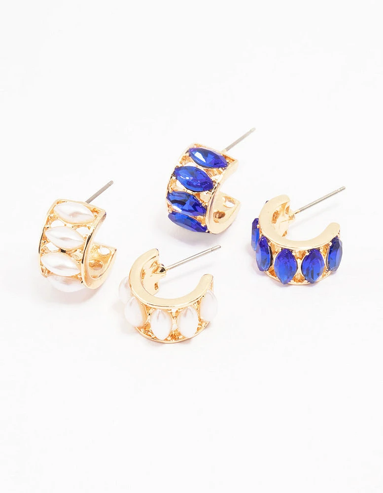 Gold White & Blue Hoop Earring Pack