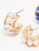 Gold White & Blue Hoop Earring Pack