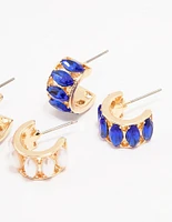 Gold White & Blue Hoop Earring Pack