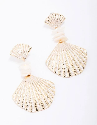 Gold Glowing Shell Drop Earrings
